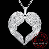Angel Wings Heart Pendant Necklace 925 Sterling Silver Women
