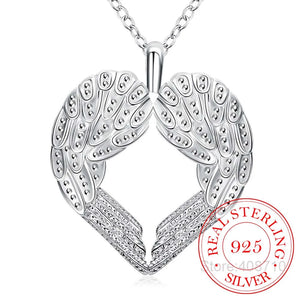 Angel Wings Heart Pendant Necklace 925 Sterling Silver Women