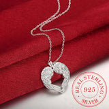 Angel Wings Heart Pendant Necklace 925 Sterling Silver Women