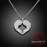 Angel Wings Heart Pendant Necklace 925 Sterling Silver Women