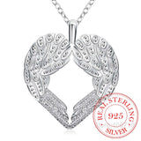 Angel Wings Heart Pendant Necklace 925 Sterling Silver Women