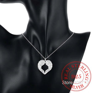 Angel Wings Heart Pendant Necklace 925 Sterling Silver Women