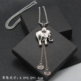 Titanium Lucky Cat Pig Sweater Necklace Female Antique Silver Long Necklace