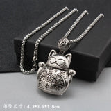 Titanium Lucky Cat Pig Sweater Necklace Female Antique Silver Long Necklace