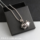 Titanium Lucky Cat Pig Sweater Necklace Female Antique Silver Long Necklace