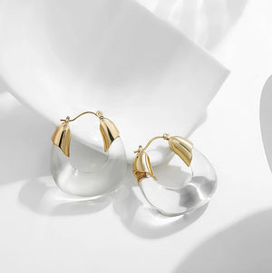 Transparent Resin Hoop Earrings Geometric Flower Acrylic Thick Ear Hoops