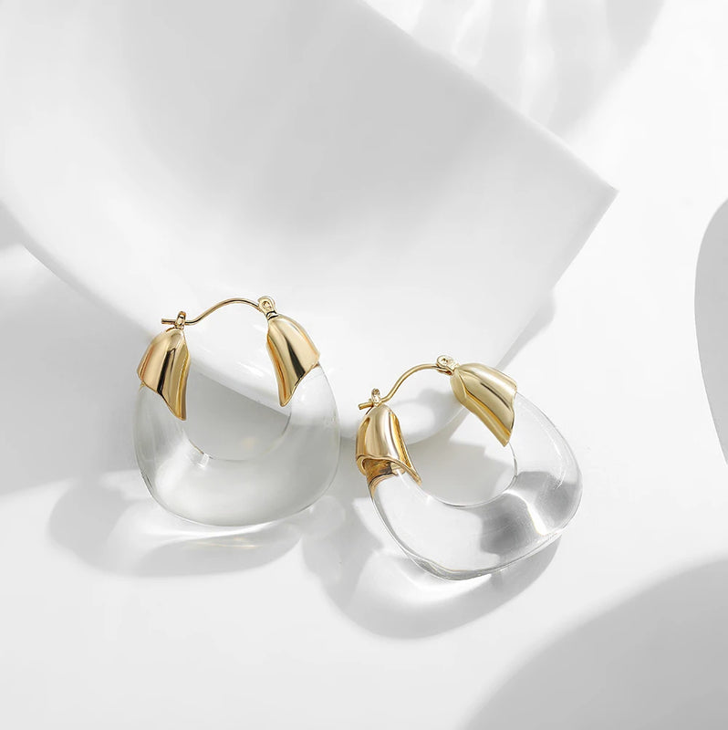 Transparent Resin Hoop Earrings Geometric Flower Acrylic Thick Ear Hoops