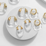 Transparent Resin Hoop Earrings Geometric Flower Acrylic Thick Ear Hoops