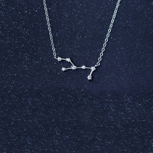 Zodiac Sign Necklace 925 Sterling Silver Crystal Pendant Women Wedding Jewelry