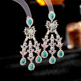 925 Silver Earrings CZ Stone Long Drop Wedding Jewelry