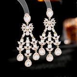 925 Silver Earrings CZ Stone Long Drop Wedding Jewelry
