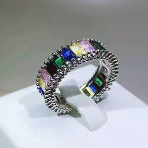 Vintage Multicolor Zircon Circle Ring for Wedding Engagement