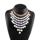 Vintage Pearl Tassel Choker Chain Necklace for Women Girls
