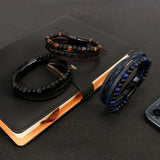 Volcanic Rock Leather Steel Braided Bracelet for Men