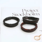 Volcanic Rock Leather Bracelet Punk Stainless Steel Braided Men Gift