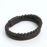Volcanic Rock Leather Steel Bracelet for Men