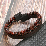 Volcanic Rock Leather Bracelet Punk Stainless Steel Braided Men Gift