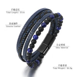 Volcanic Rock Leather Steel Braided Bracelet for Men