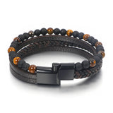 Volcanic Rock Leather Steel Braided Bracelet for Men