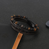 Volcanic Rock Leather Steel Braided Bracelet for Men