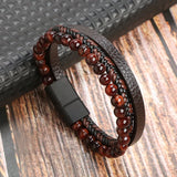 Volcanic Rock Leather Bracelet Punk Stainless Steel Braided Men Gift
