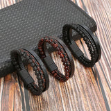 Volcanic Rock Leather Steel Bracelet for Men