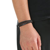 Volcanic Rock Leather Steel Bracelet for Men