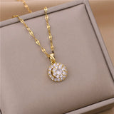 Zircon Crystal Pendant Stainless Steel Necklace For Women