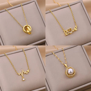 Zircon Crystal Pendant Stainless Steel Necklace For Women