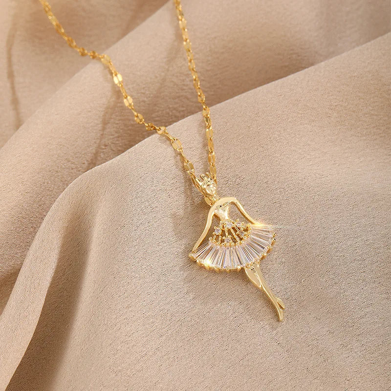 Zircon Crystal Pendant Stainless Steel Necklace For Women