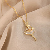 Zircon Crystal Pendant Stainless Steel Necklace For Women