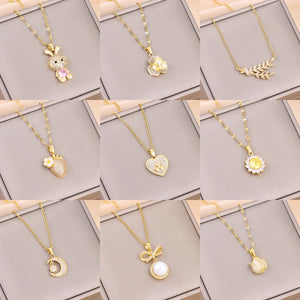 Zircon Crystal Pendant Necklace for Women Stainless Steel Chain Jewelry