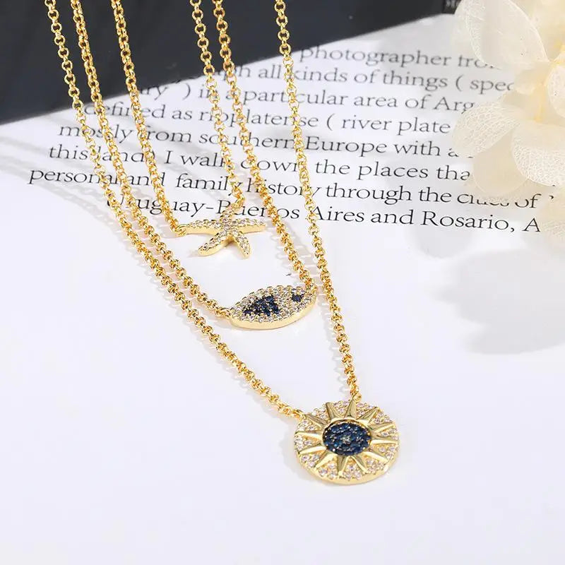 Tropical Ocean Style Layer Necklace Fish Starfish Necklace