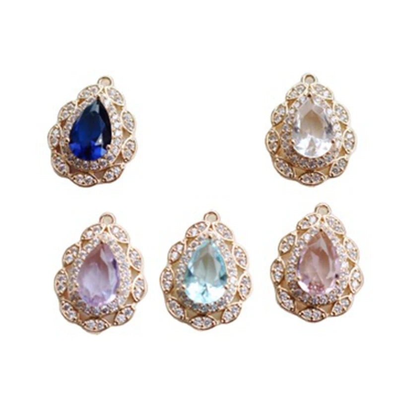 Copper Zircon Water Drop Necklace Pendant DIY Earring Charms