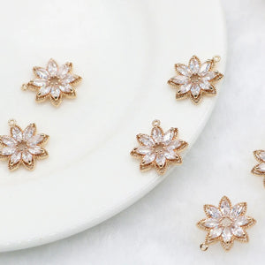 Copper Zircon Flower Necklace Pendants DIY Earring Charms