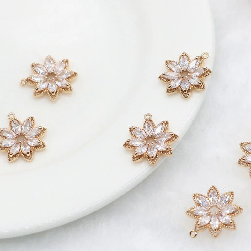 Copper Zircon Flower Necklace Pendants DIY Earring Charms