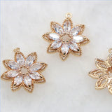 Copper Zircon Flower Necklace Pendants DIY Earring Charms