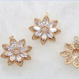 Copper Zircon Flower Necklace Pendants DIY Earring Charms