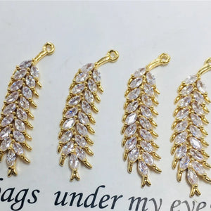 Plated Copper Zircon 35MM Leaf Necklace Pendants DIY Earring Charms
