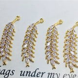 Plated Copper Zircon 35MM Leaf Necklace Pendants DIY Earring Charms