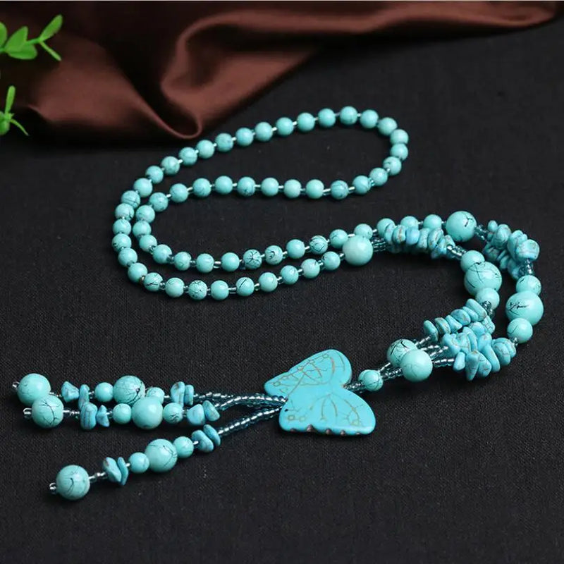 Turquoise Butterfly Necklace Women's Sweater Chain Jewelry