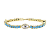 Turquoise Stone Paved Bracelet CZ Evil Eye Charm Lucky Jewelry