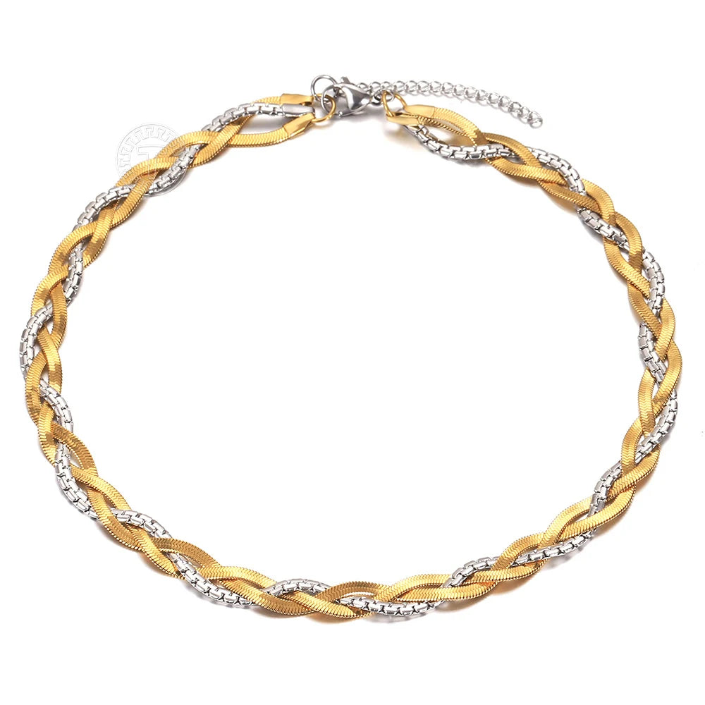 Women's Twisted Braided Snake Necklace Stainless Steel Silver Choker