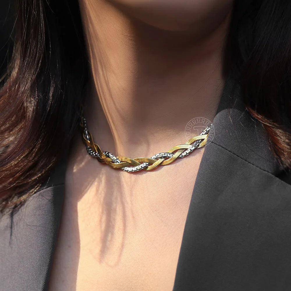 Women's Twisted Braided Snake Necklace Stainless Steel Silver Choker