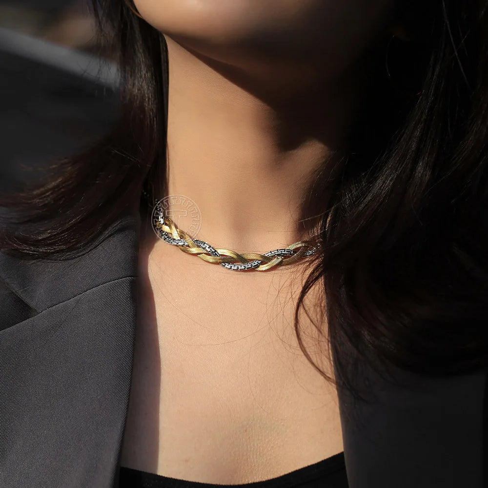 Women's Twisted Braided Snake Necklace Stainless Steel Silver Choker