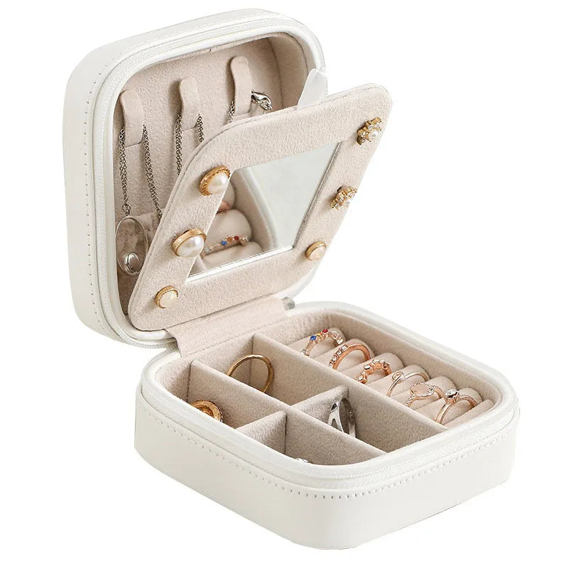 Leather Jewelry Box Organizer Display Storage with Lock