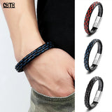 Leather Braided Wristband Stainless Steel Couple Bracelet Buddha Style