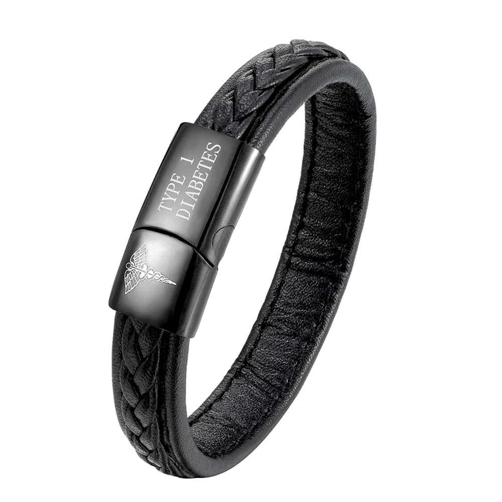 Type 1 Diabetic Alert Bracelet Ladies Leather Emergency Reminder