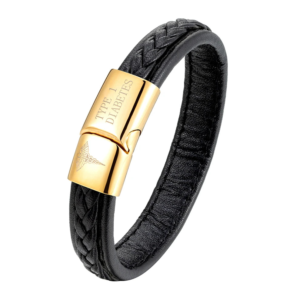 Type 1 Diabetic Alert Bracelet Ladies Leather Emergency Reminder
