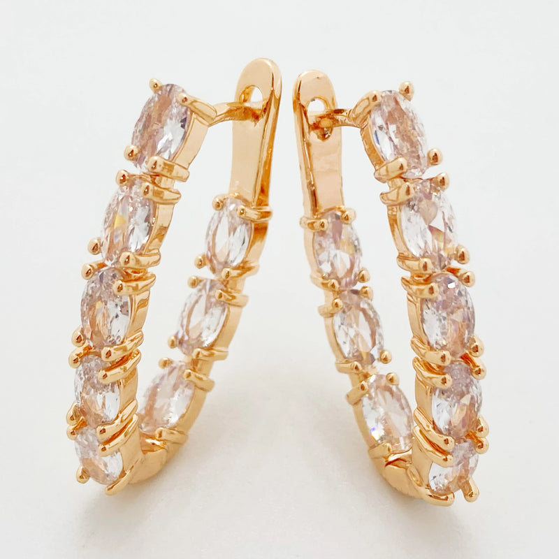 U-Shaped Hoop Earrings Rose Natural Zircon Fine Jewelry